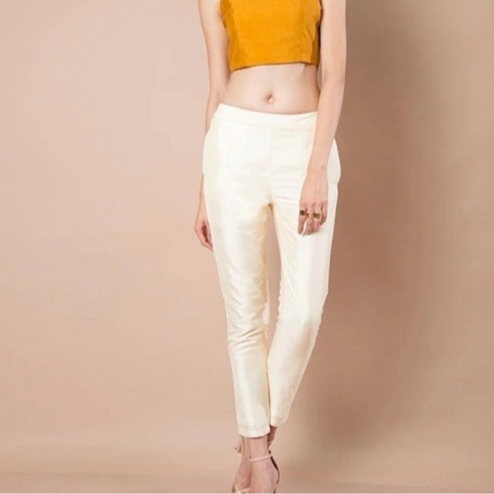 Indya Indian Wedding Ivory Gold Poly Silk Fitted Pants